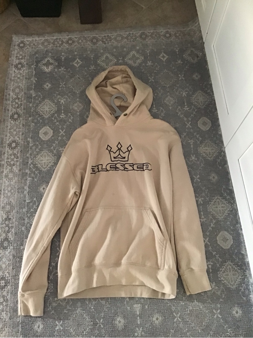 Lucky & Blessed Cream Pullover Hoodie with Crown Graphic